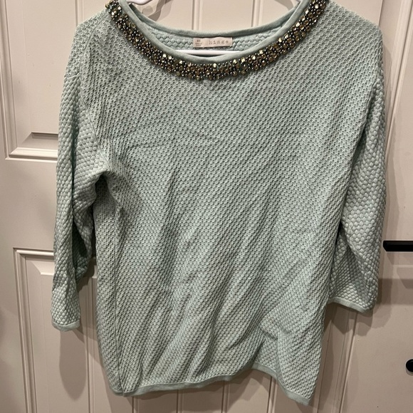 Hinge Small Light Blue Sweater with Embellished Collar (flawed missing 2 beads) - Picture 6 of 11